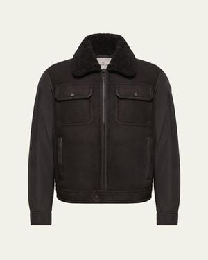 Moncler Hybrid Suede Shearling-Collar Aviator Jacket - Black