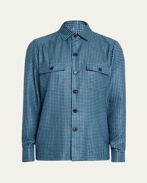 Cesare Attolini Houndstooth Cashmere And Silk Shirt Jacket - Blue
