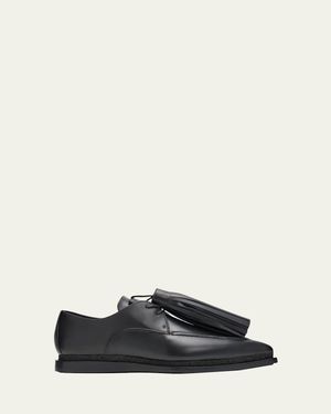 Sacai Tassel Leather Pointed-Toe Moccasins - Black
