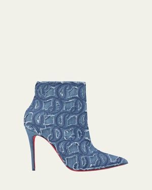 Christian Louboutin So Kate Embroidered Denim Sole Booties - Blue