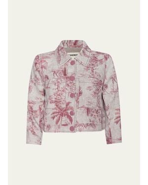 L'Agence Eda Cropped Etoile-Print Linen Jacket - Pink