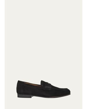 Aquatalia Ellis Suede Penny Loafers - White