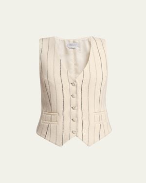 Gabriela Hearst Coleridge Wool Cashmere Pinstripe Vest - Natural