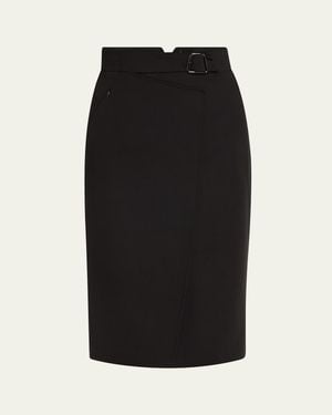 Akris Trapezoid Buckle Wrapped Wool Pencil Skirt - Black