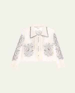 Bode Penny Geometric Floral Silk Top - Natural