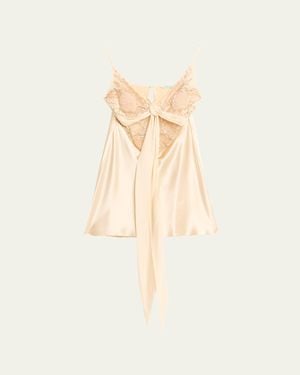 Wiederhoeft Blumen Embroidered Satin Mini Slip Dress - Natural