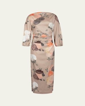 BERNADETTE Ezra Floral-Print Ruched 3/4-Sleeve Maxi Dress - Natural