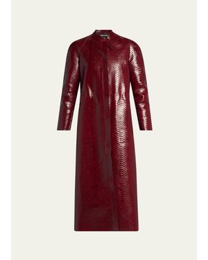 Tom Ford Snake-Embossed Leather Long Coat - Red