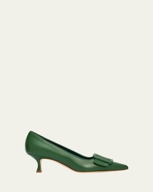 Manolo Blahnik 50Mm Maysale Leather Buckle Pumps - Green