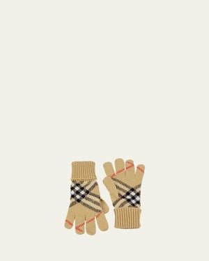 Burberry Check Cashmere-Blend Gloves - Natural