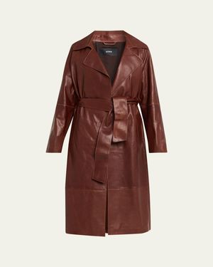 Arma Yava Wrap-Front Leather Coat - Red