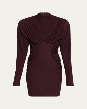 Stella McCartney Pleated High-Neck Long-Sleeve Mini Dress - Purple