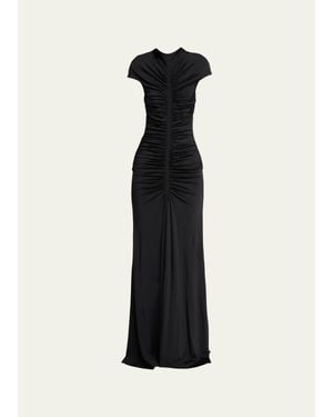 Giorgio Armani Ruched Cap-Sleeve Rhinestone Gown - Black