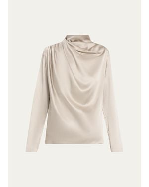 Heirlome Sybil Draped Silk Long-Sleeve Top - Natural