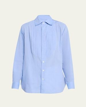 SEBLINE Bunny Pleated Bib Button-Down Shirt - Blue