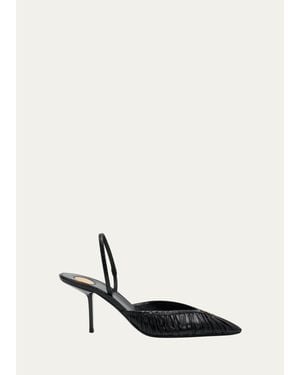 Saint Laurent 60Mm Ysl Ruched Leather Slingback Pumps - White
