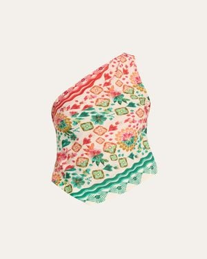 Saloni Madeline Printed One-Shoulder Top - White