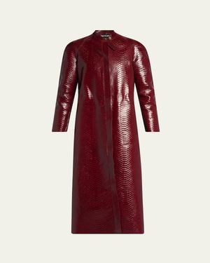 Tom Ford Snake-Embossed Leather Long Coat - Red