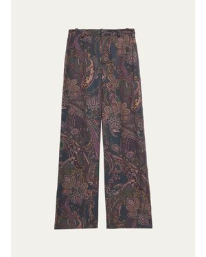 L'Agence Livvy Paisley High-Rise Straight-Leg Pants - Blue