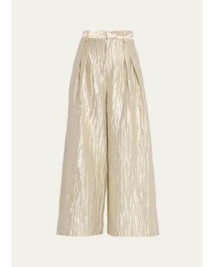 Rosie Assoulin Wide-Leg Metallic Double-Pleat Pants - Natural