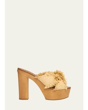 Dolce & Gabbana Knotted Crossover Raffia Platform Sandals - Natural
