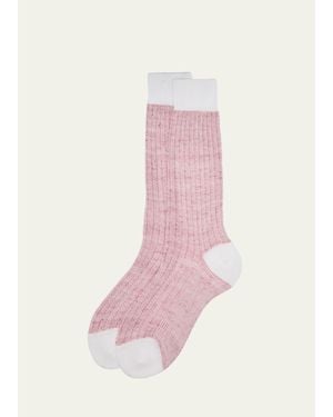 Bresciani Cotton And Linen Birdseye Rib Crew Socks - Pink