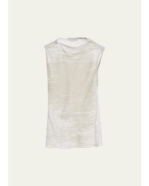 GRACE LING Boat-Neck Glitch Velvet Burnout Sleeveless Top - White