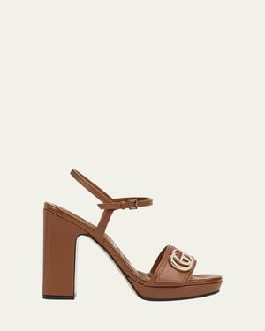 Gucci 95Mm Gg Marmont Leather Platform Sandals - Natural
