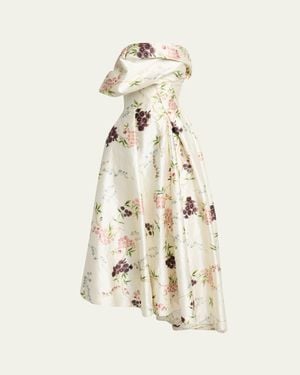 Erdem Strapless Floral-Print Textured Satin Gown - Natural