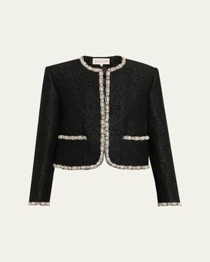Saloni Luma Crystal Rose Brocade Jacket - Black