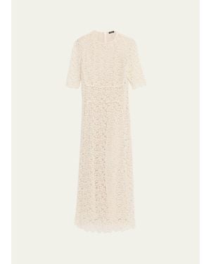 Kiton Guipure Lace Short-Sleeve Midi Dress - Natural