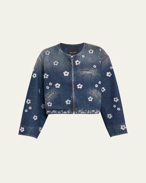 Marc Jacobs Daisy Sequined Denim Crop Jacket - Blue