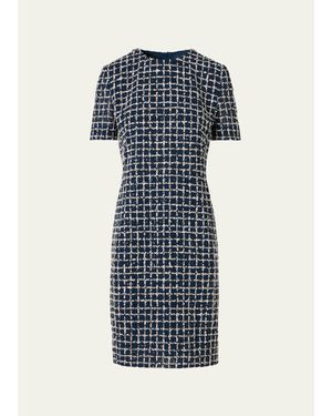 Akris 3D Check Embroidered Sheath Dress - Blue