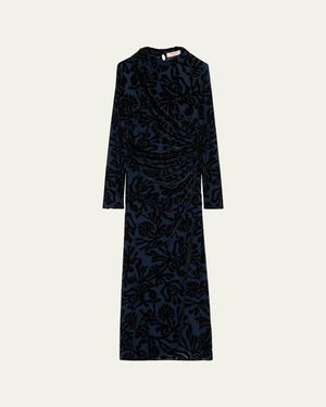 Sea Alia Mock-Neck Burnout Velvet Midi Dress - Blue