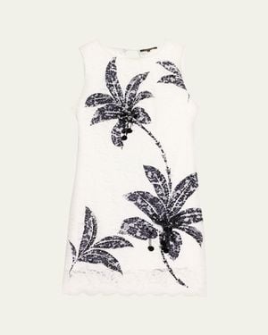 Kobi Halperin Maren Sleeveless Palm Leaf-Print Lace Dress - White
