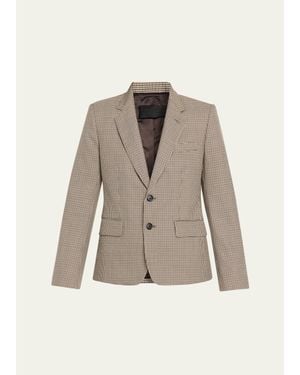 Nili Lotan Ysee Houndstooth Wool Single-Breasted Blazer Jacket - Natural