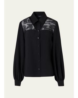 Akris Sequin Embellished Silk Crepe Blouse - Black