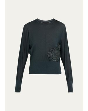 Akris 3D Woven Appliqué Cashmere-Silk Dolman-Sleeve Sweater - Blue