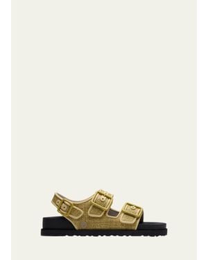 1774 BIRKENSTOCK Milano Raffia Dual-Buckle Slingback Sandals - Multicolor