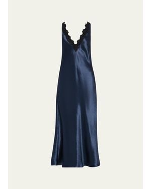 Maria McManus Lace-Trim V-Neck Satin Midi Slip Dress - Blue