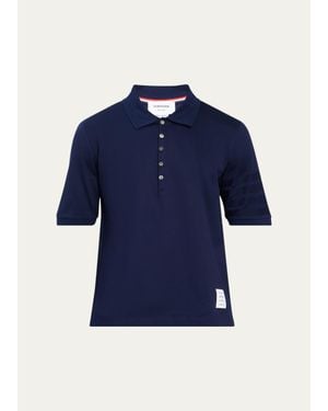 Thom Browne Cotton-Bar Sleeve Name Applique Polo Shirt - Blue