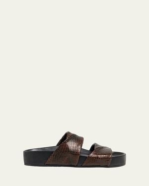 Dries Van Noten Snake-Embossed Leather Platform Slide Sandals - White