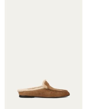 Vince Tevin Suede Shearling-Lined Loafers - Natural