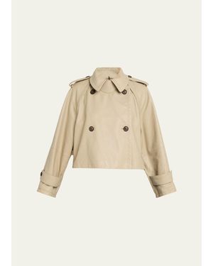 Giorgio Armani Leather Double-Breasted Boxy Trench Jacket - Natural