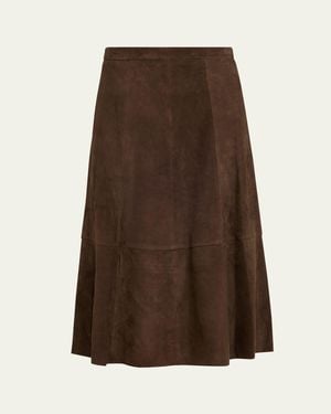 Vince Mid-Rise Flared Suede Skirt - Brown
