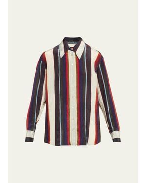 Christopher John Rogers Morris Striped Satin Button-Down Shirt - Red