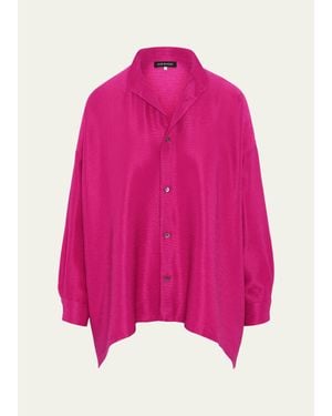 Eskandar Midweight Silk Plisse Wide A-Line Shirt - Pink