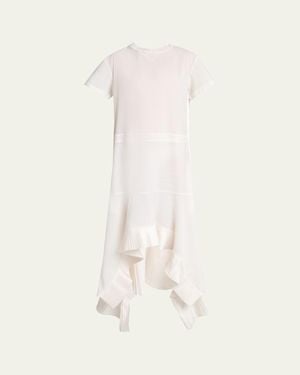 Sacai Short-Sleeve Pleated Handkerchief Midi Dress - Natural