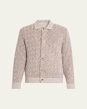 Baldassari Wool-Blend Basketweave Stitch Cardigan - Natural