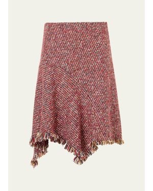 Akris Punto Fringed Wool-Blend Tweed Asymmetric Skirt - Red